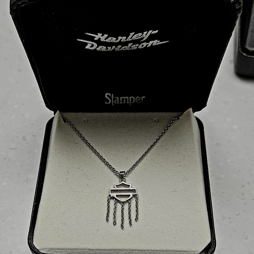 Harley-Davidson Stamper Sterling Silver Necklace New! Adjustable Chain 16in/18in